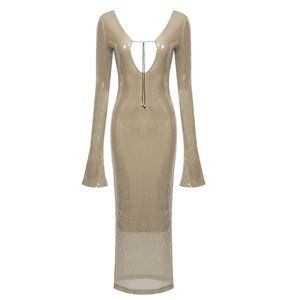 NWT Mew Mews Aoibhe Long Sleeve Sequin Backless Dress in Apricot SOLD OUT ONLINE